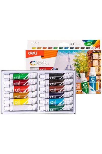 Deli EC12-12 Color Emotion Acrylic Paints 12-Pieces