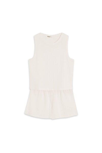 Bloovii Women's Pajama Two-Piece Set Crop Top & Shorts with Buttons Waffle Style | Vaffle 2