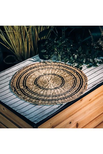 oceanpoint Handmade Black Striped Seaweed Supla, Natural American Service, Double Ring Round Decor, 32 cm
