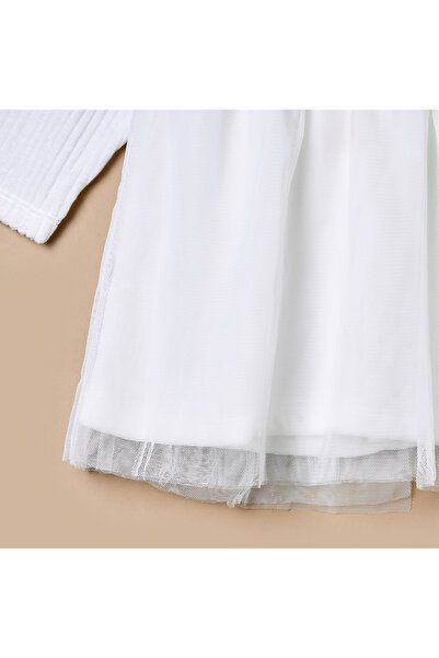 giggles Ribbed A-line Dress with High Neck and Long Sleeves