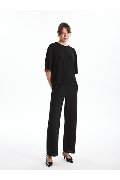 LC Waikiki Black Patterned Women's Sweatpants with Elastic Waist