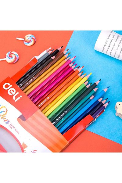 Deli Ec00120 Clean And Flat Edge Colored Pencil 24-Pieces, Multicolor