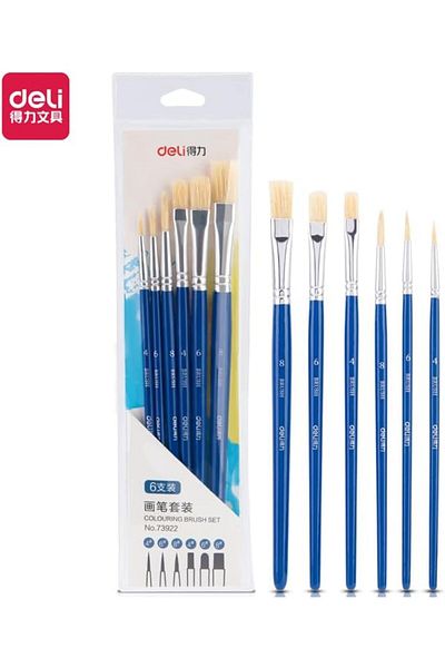 Deli 73922 Artist Paint Brush with Birch Handles 7-Pieces Set, Mixed Sizes