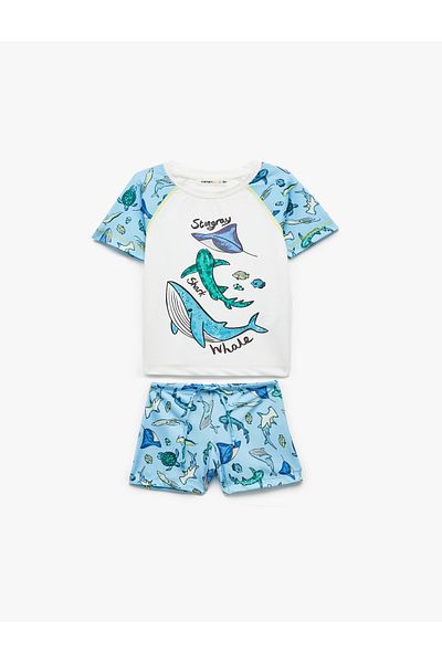 Koton Set de tricou și pantaloni scurți de mare imprimați