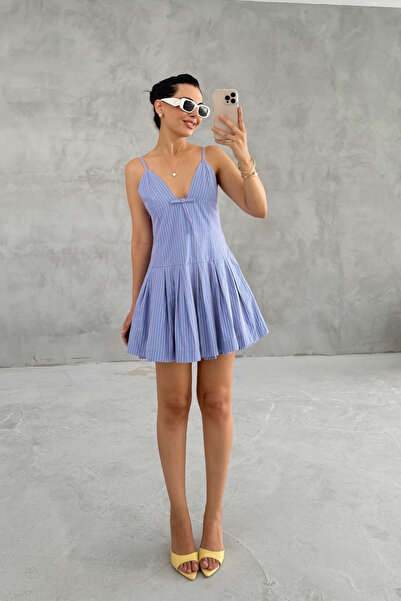 Seda Yalçın Atelier Μίνι φόρεμα με λεπτομέρεια μπλε φιόγκο με ριγέ λουράκι