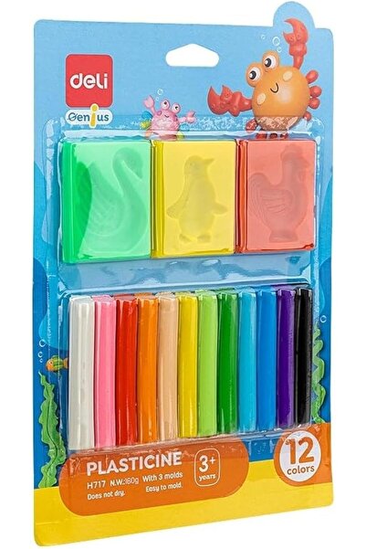 Deli EH717 بلاستيسين - 12 لونًا، غير قابل للجفاف، سهل التشكيل، آمن وخالٍ من ا...