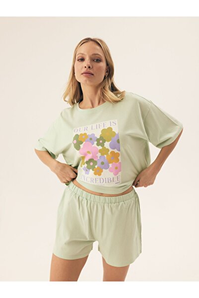 Bloovii Pijama de vară pentru femei, format din două piese, tricou și pantalo...