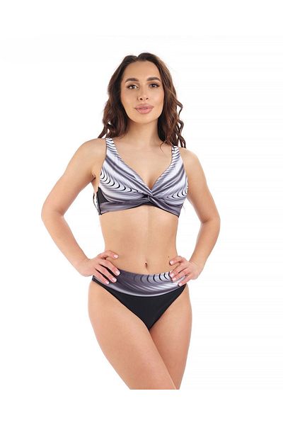 hazelin Women's Black and White Patterned High Waist Lined Bikini Set