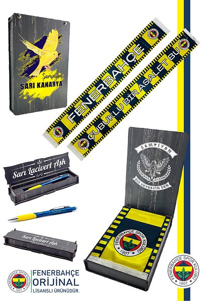 Fenerbahçe Original Licensed Stick an Nobility Satin Shawl Scarf + Tip Pen Set Gift Set