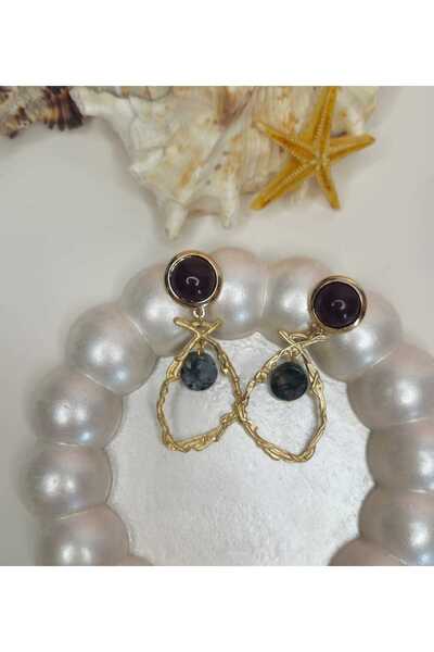 Ivory Pearl Gold Color Dangle Earrings with Natural Stones