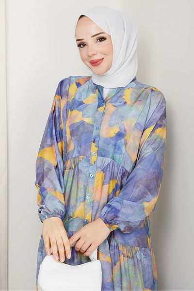 Bestenur Calista Bat Sleeve Hijab Φόρεμα 1575 - Μωβ