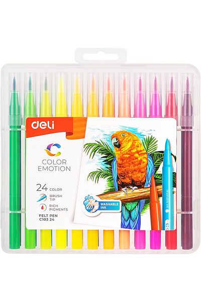 Deli EC10324 قلم حبر جاف ملون قابل للغسل، 24 قطعة، مقاس رأس 1.0 مم