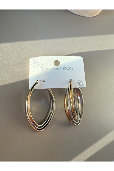 Chic Charms 3 Sıra Sarmal Asimetrik Paslanmaz Çelik Gold Renk Halka Çelik Küpeler