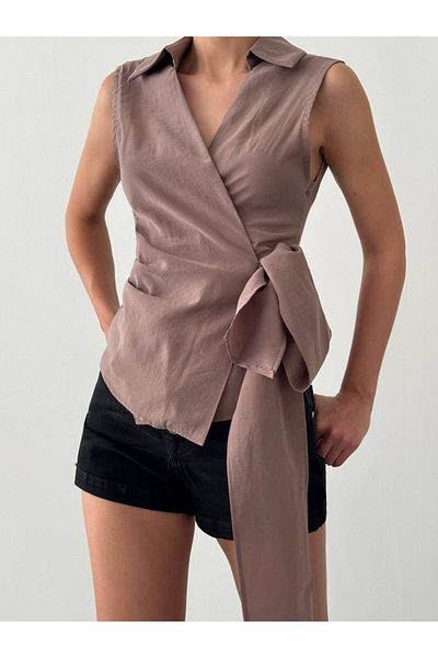 Ecenin Favorileri Μπλούζα γιλέκο με ζώνη Modal Fabric Side Tie