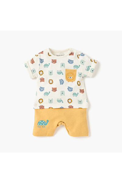 Juniors Animal Print Romper with Button Closure