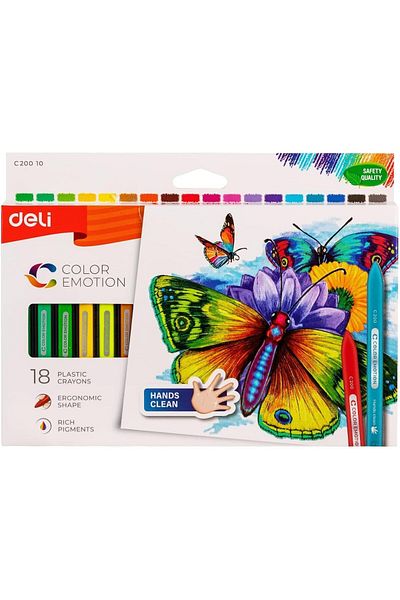 Deli Ec 20010 Color Emotion Plastic Crayon 18-Pieces