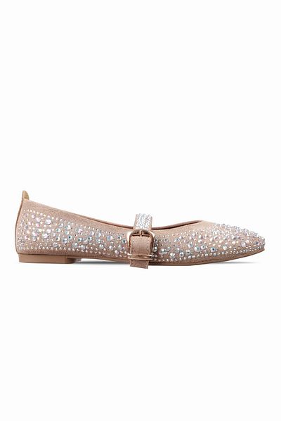 Lal Shoes & Bags Geresa Women's Stone Tape Detailed Ballerina Shoes-Mink