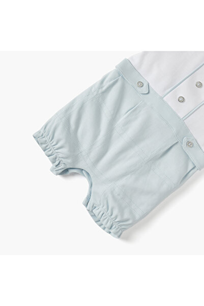 giggles Sail Boat Embroidered Romper with Collar and Short Sleeves