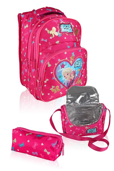 LUGMO Set de 3 genți pentru școală primară Geanta pentru fete căptușită Love Sue Pink