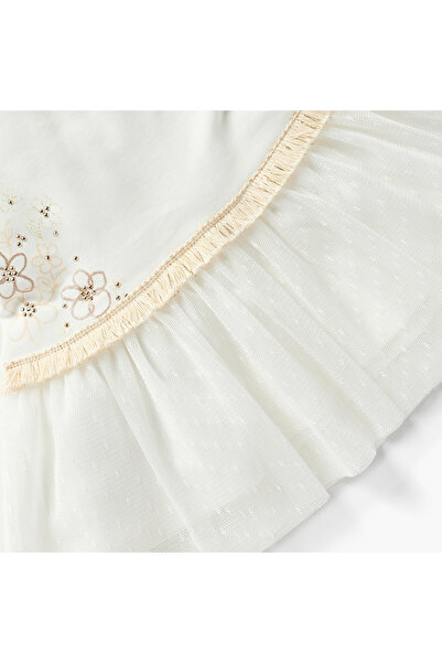 Juniors Embellished Dress with Round Neck and Short Sleeves