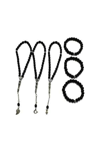 Lio20 Set de brățări din sticlă din 3 piese cu piatră de onix și mărgele de rugăciune - Accesoriu cadou și Bujiteri și negru