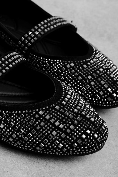 Lal Shoes & Bags Meronna Women's Shaped Stone Detailed Ballerinas-S.Black