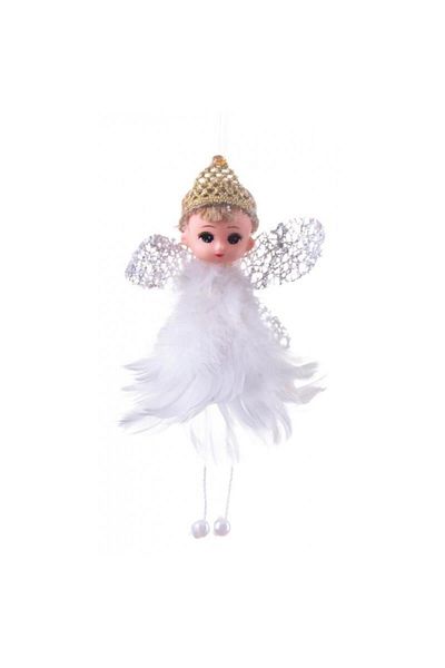Strend Pro Christmas decoration, fairy with fluff, white, 10x7x11 cm