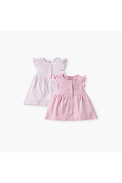 Juniors Assorted A-Line Dress with Ruffle Sleeves and Button Closure - Set of 2