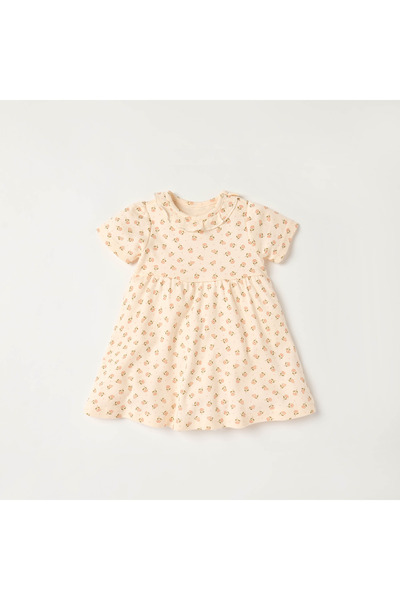 Juniors فستان بطبعة زهور على شكل حرف A وأكمام قصيرة