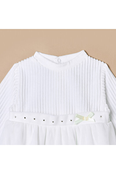 giggles Ribbed A-line Dress with High Neck and Long Sleeves