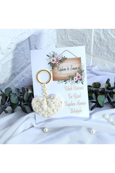 Hayaller Dükkanı 10 Adet Kalp Makrome Anahtarlık Nikah Nişan Hediyelik Nikah ...