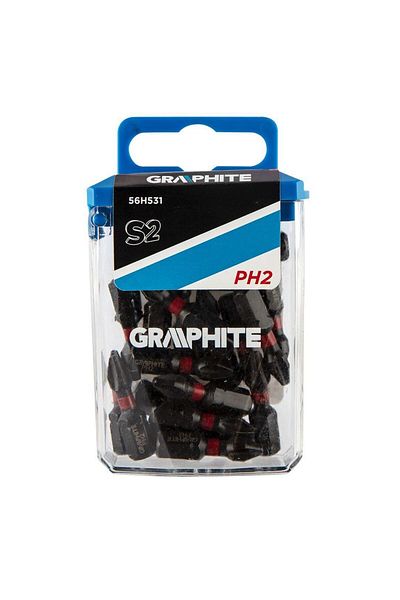 graphite Impact bits, PH2, 1/4", set of 20 pieces, PH2x25 mm,