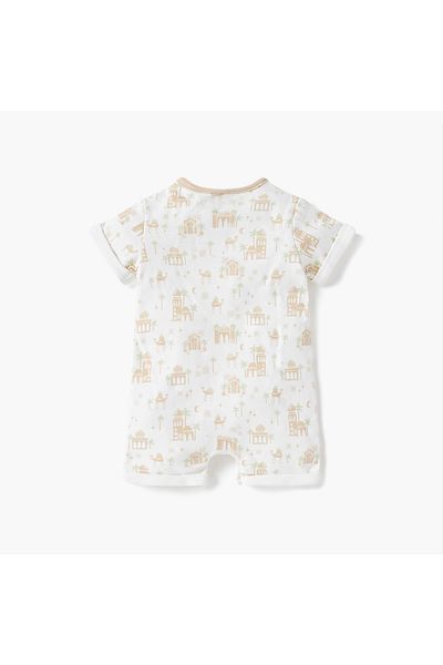 Juniors Printed Romper with Button Closure and Short Sleeves