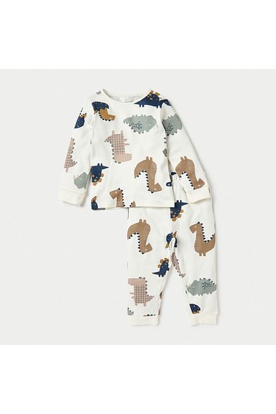 Juniors Dinosaur Print Long Sleeves T-shirt and Elasticated Pyjama - Set of 3