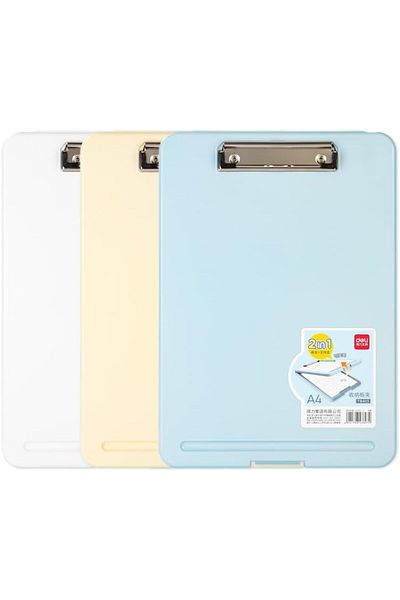 Deli TB403 A4 Clipboards – Assorted Colors, Durable Hardboard Writing Pad for Office, School & Hom