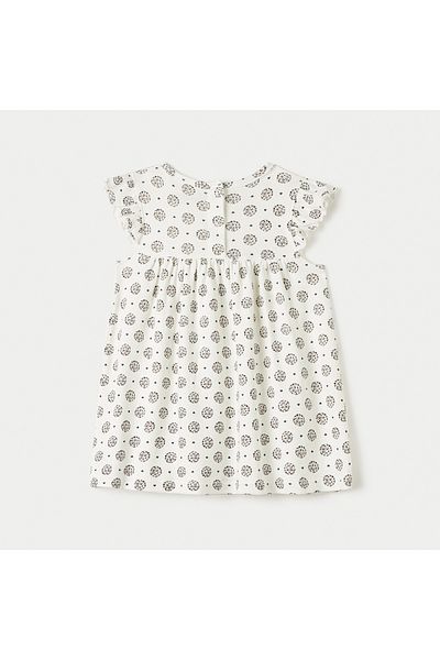 Juniors Printed A-line Dress with Cap Sleeves and Bow Detail