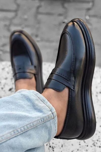 RONX Lightweight Sports Sole Sneaker Sole Moccasin Black Skin Men's Casual Loafer