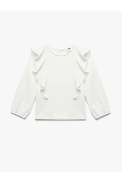 Koton Crew Neck Ruffle Detail Long Sleeve Blouse