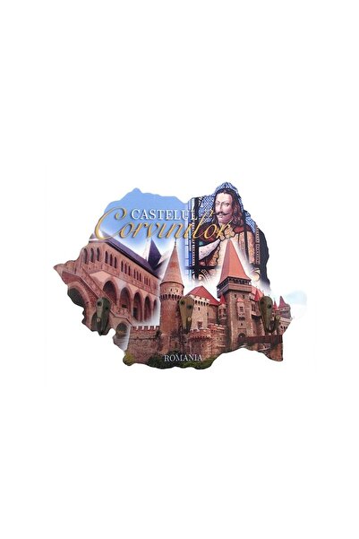 OEM Wooden clothes hanger, map of Romania with Corvin Castle inscription and 3 hooks, 23 x 18