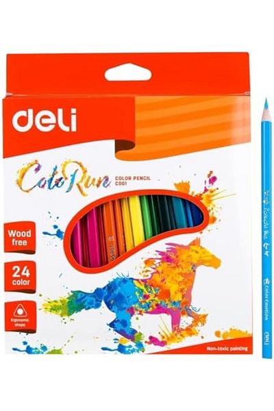 Deli Ec00120 Clean And Flat Edge Colored Pencil 24-Pieces, Multicolor