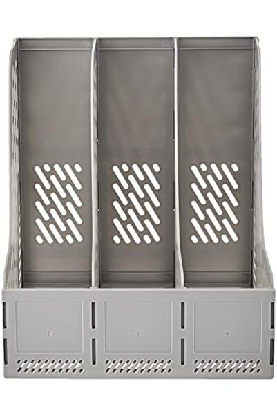 Deli 9845 3 Compartment Magazine Holder, Grey