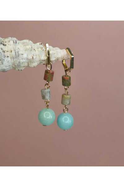 Ivory Pearl Natural Stone Gold Color Dangle Earrings
