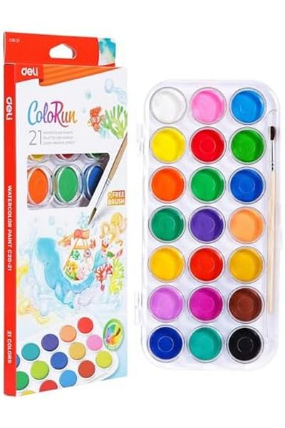 Deli EC20-21 ColoRun Watercolor Cake with Brush, 21 Colors