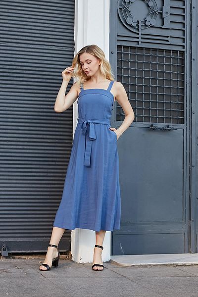 Jument Fusta cu bretele din țesătură modal mătăsoasă pentru femei, rochie de seară de vară, rochie de seară-Indigo