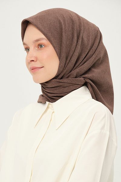 Madame Polo Poly Coton Square Scarf Coffee Cotton Breathable Fabric