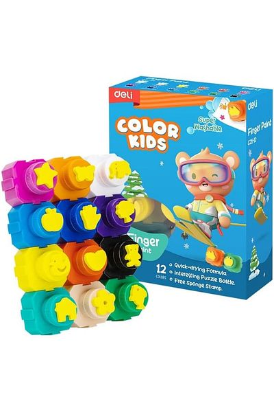 Deli EC21-12 Creative Craft Paint and Sponge Stamps 12-Pieces Set for Toddlers and Children