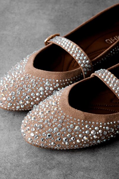 Lal Shoes & Bags Geresa Women's Stone Tape Detailed Ballerina Shoes-Mink