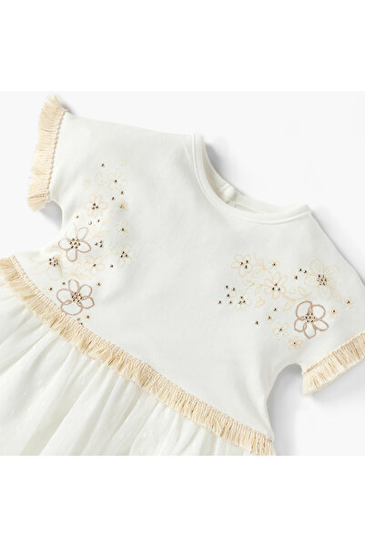 Juniors Embellished Dress with Round Neck and Short Sleeves