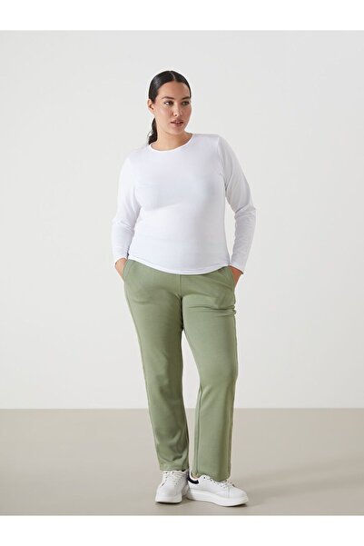 LC Waikiki Πράσινο γυναικείο παντελόνι με ελαστική μέση