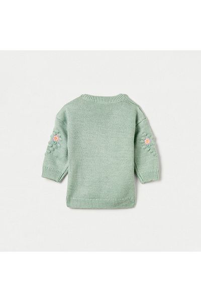 Juniors Floral Embroidered Sweater with Long Sleeves and Button Closure